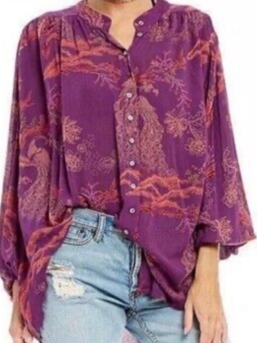 Free People Sunstreaks Tie-Front Button-Down Blouse medium